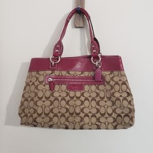 Coach Penelope signature shopper leather trim shoulder bag tote F1077